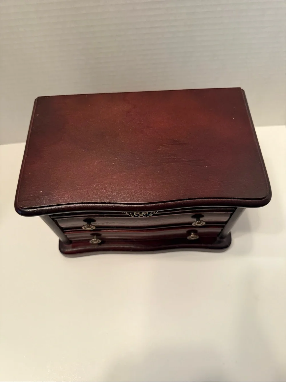 Vintage Styled by Mele Wooden Musical Jewelry Box Velvet Lining Cherry Finish